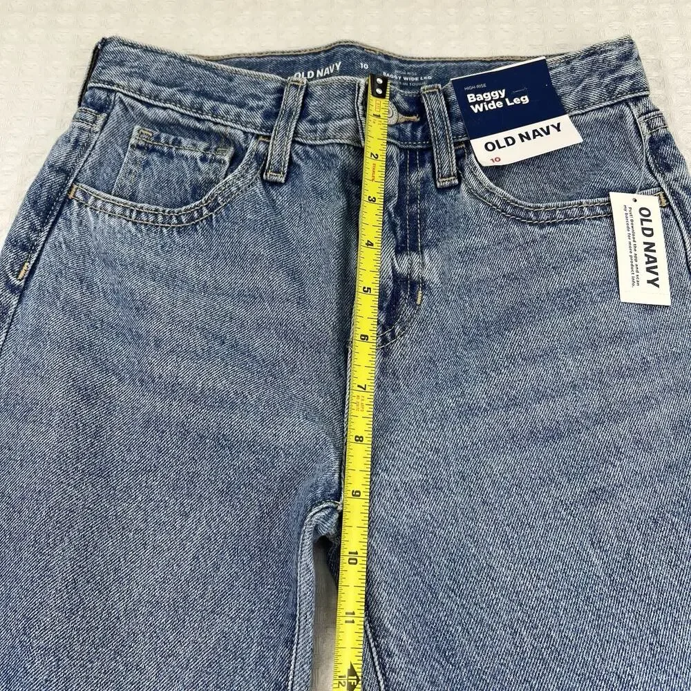 Old Navy Girls 10 High Rise Baggy Wide Leg Jeans NWT Cuffed Blue Denim
